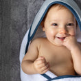 Load image into Gallery viewer, Terry Hooded Baby Towel | Sky Contrast