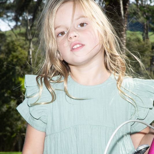 Muslin Charlotte Dress Short Sleeve | Matcha