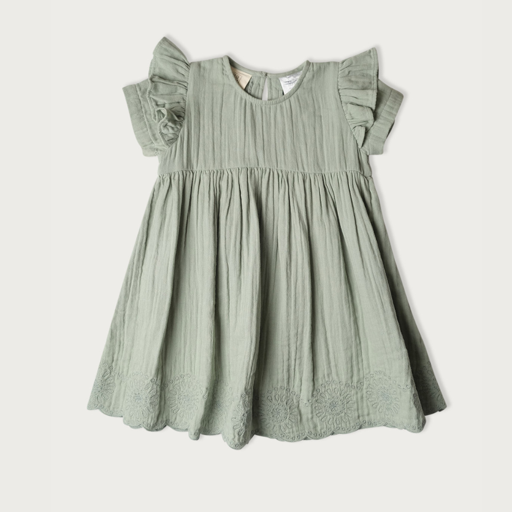 Muslin Charlotte Dress Short Sleeve | Matcha