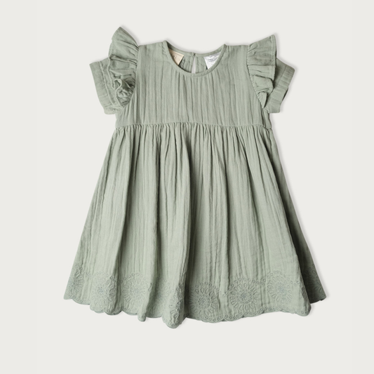 Muslin Charlotte Dress Short Sleeve | Matcha