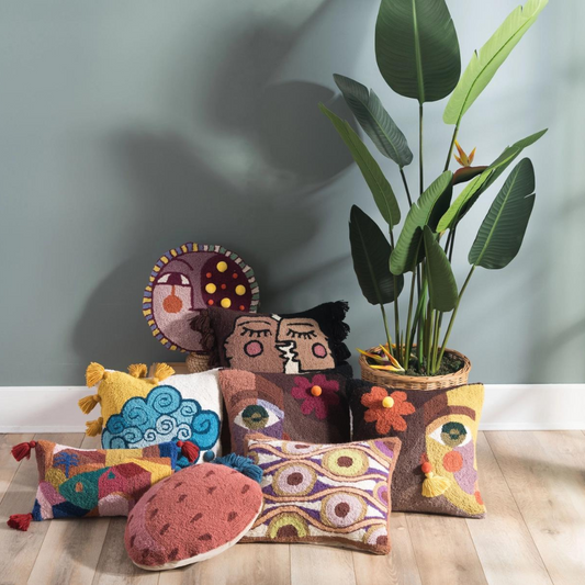 Wool Hook Cushion | Ella Flower W/Pom Poms