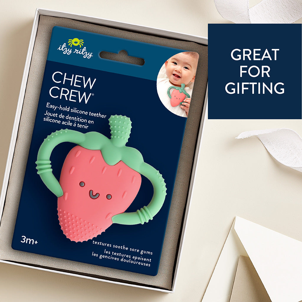 Chew Crew Silicone Handle Teether | Strawberry