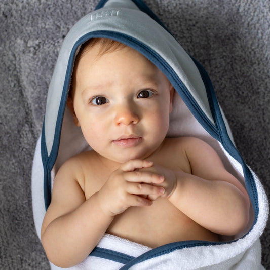 Terry Hooded Baby Towel | Sky Contrast