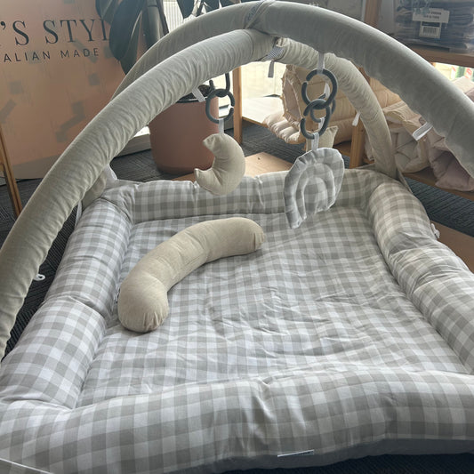 EOFY Activity Play Mat |  Light Grey Gingham & Natural ✨Last of the Last✨