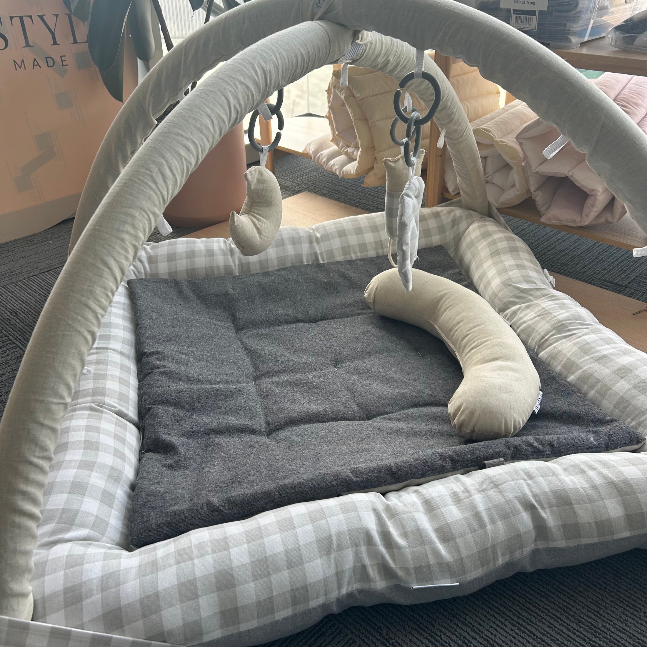 EOFY Activity Play Mat |  Light Grey Gingham & Natural ✨Last of the Last✨
