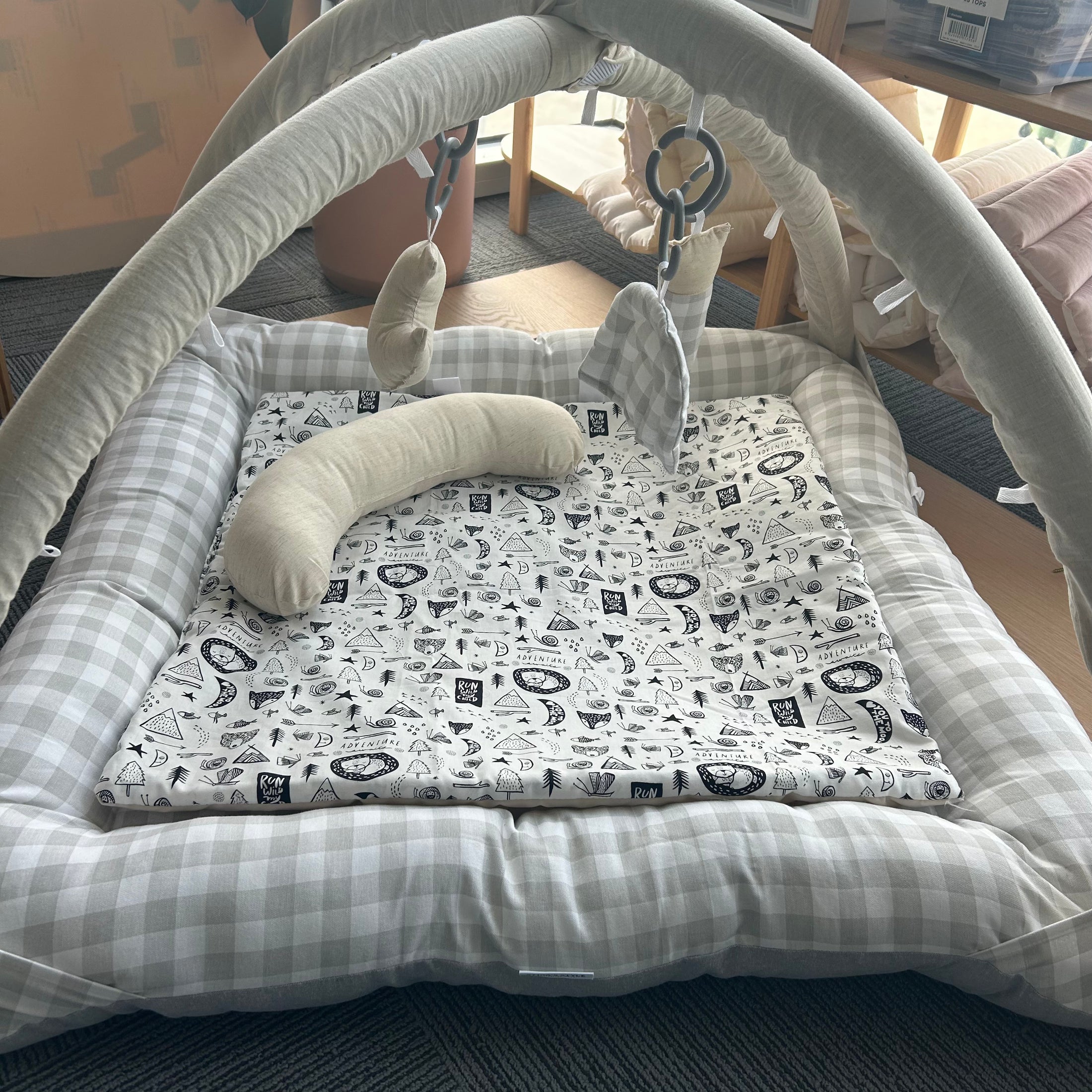 EOFY Activity Play Mat |  Light Grey Gingham & Natural ✨Last of the Last✨