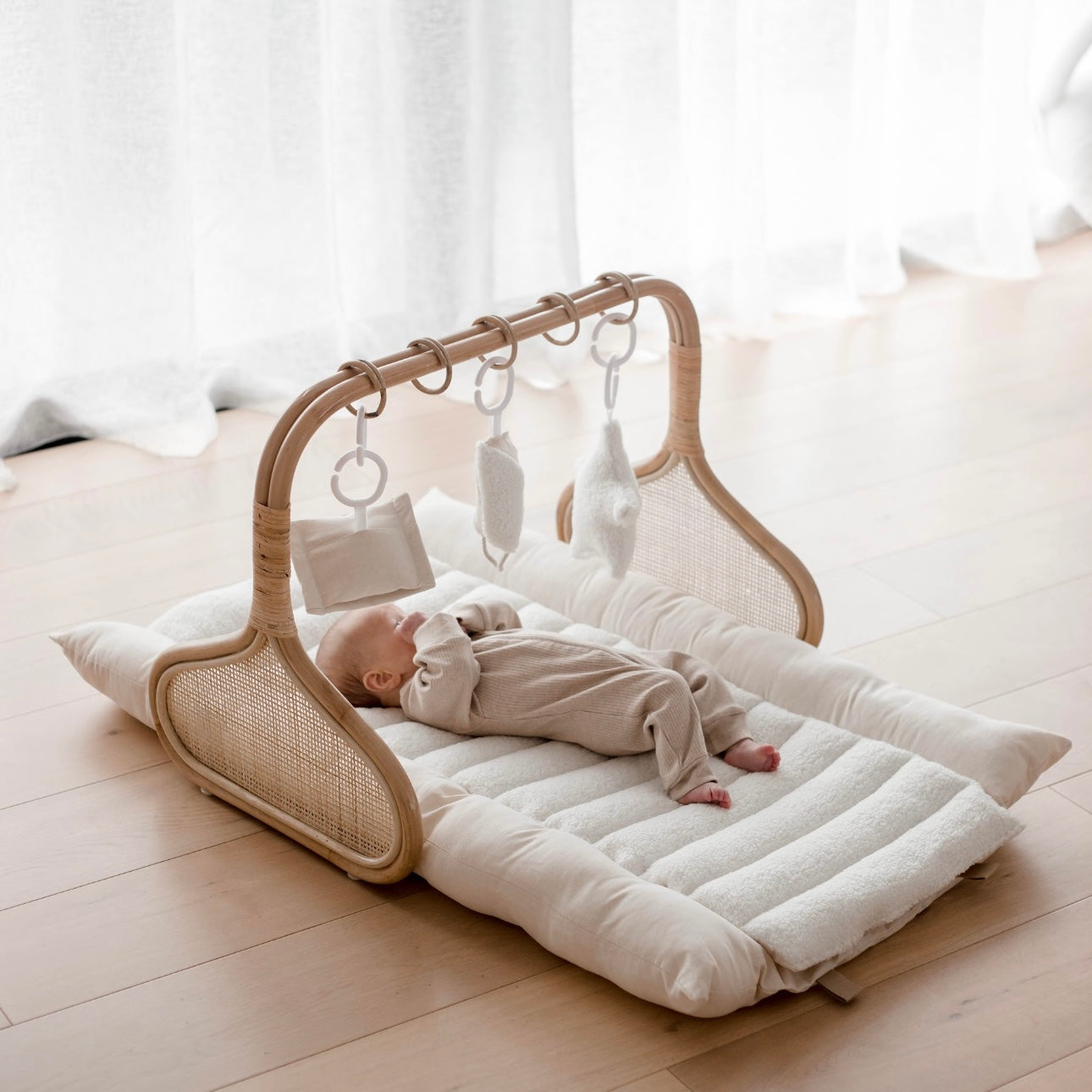 Rattan Play Gym Bundle | White Cloud & Stone Gingham