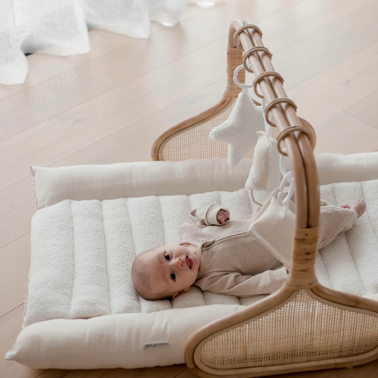 Rattan Play Gym Bundle | White Cloud & Stone Gingham