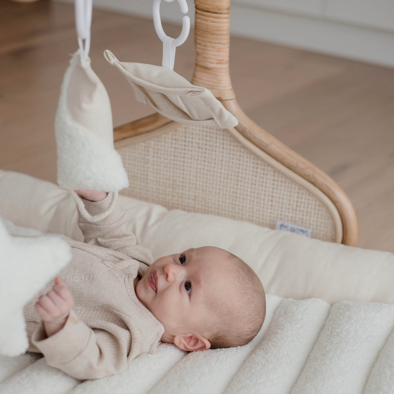 Rattan Play Gym Bundle | White Cloud & Stone Gingham
