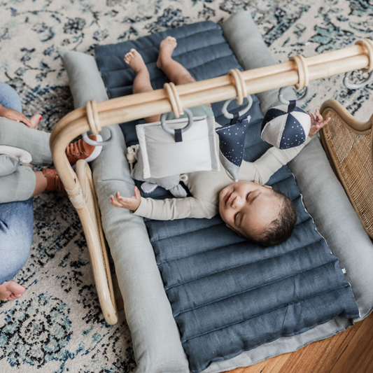 Rattan Play Gym Bundle | Denim & Grey Linen