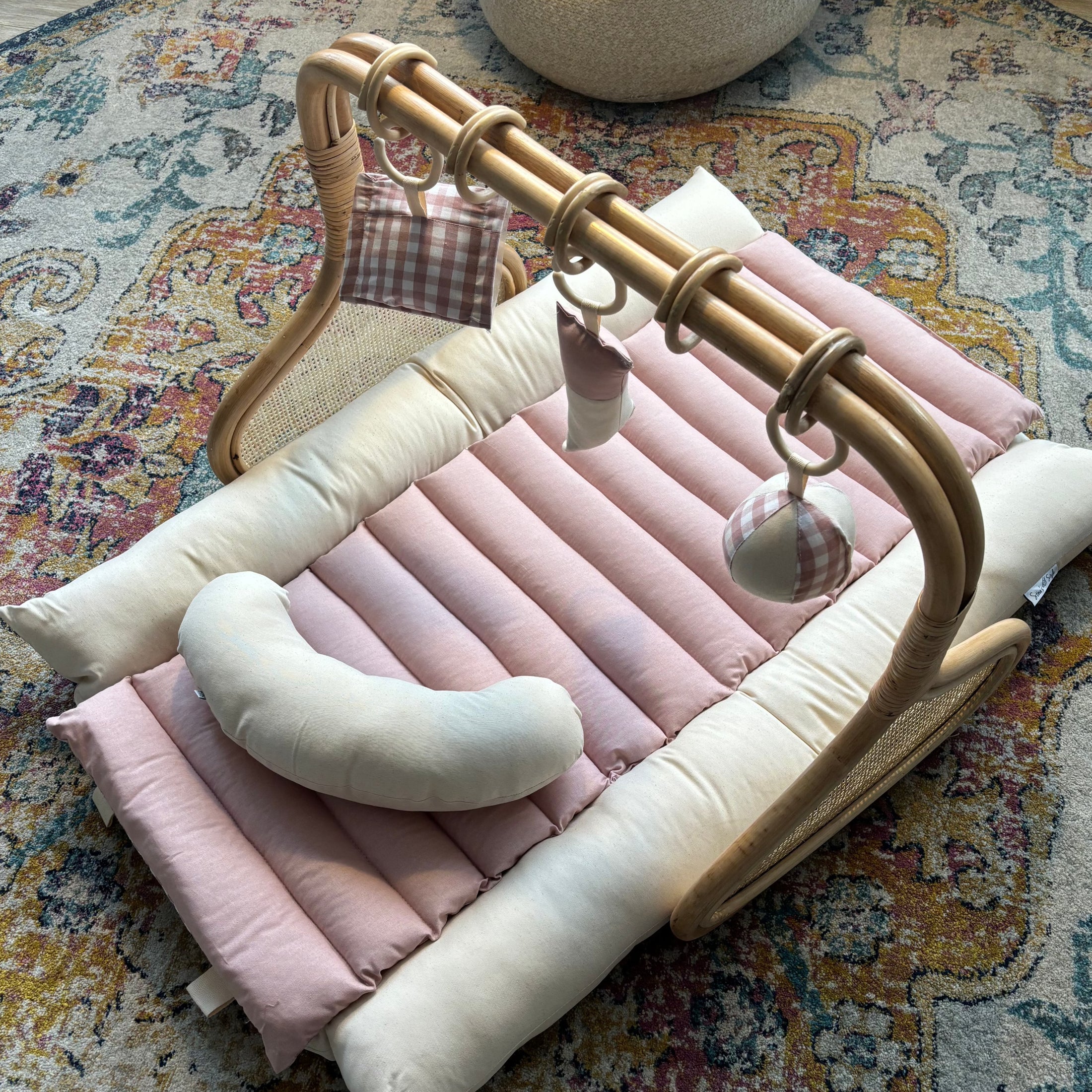 Rattan Play Gym Bundle | Blush Gingham