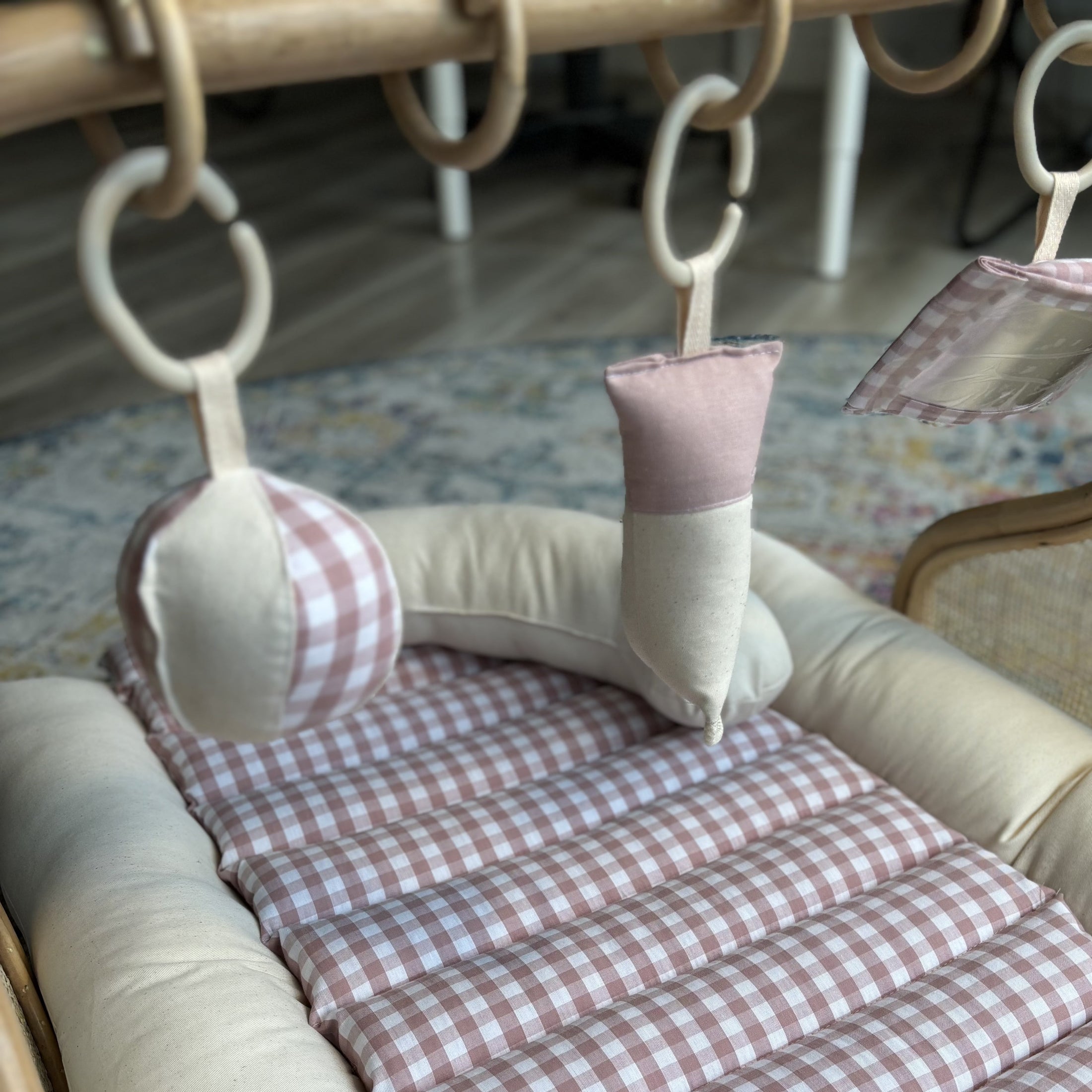 Rattan Play Gym Bundle | Blush Gingham