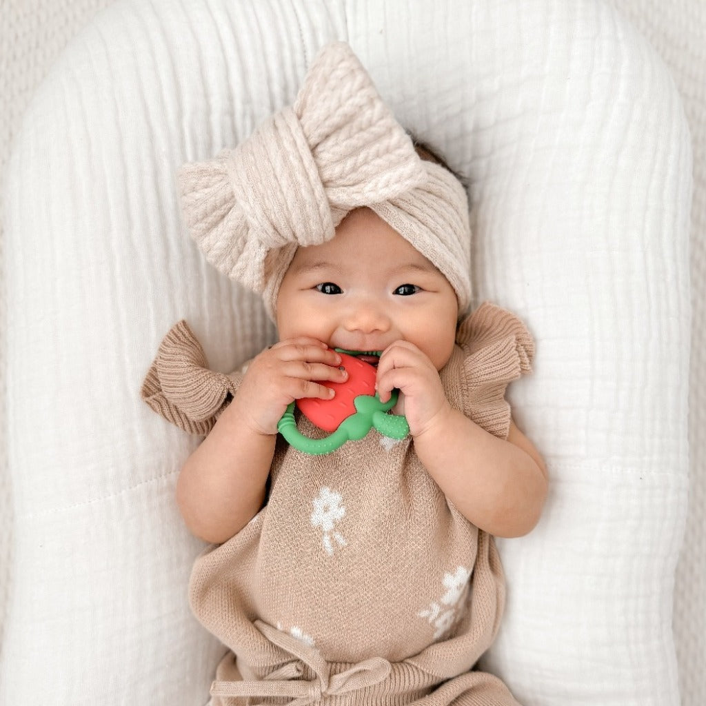 Chew Crew Silicone Handle Teether | Strawberry