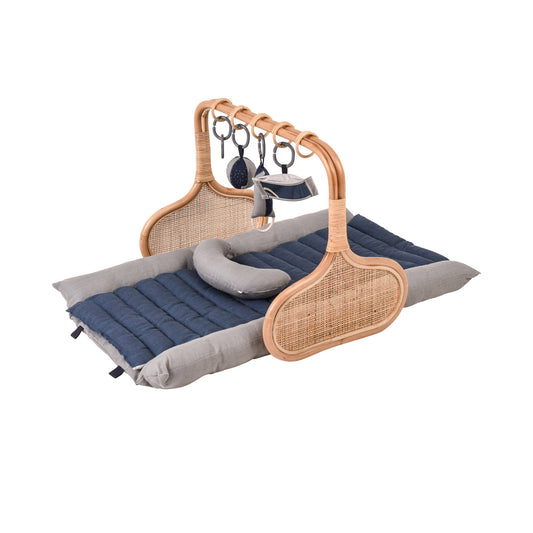 Rattan Play Gym Bundle | Denim & Grey Linen