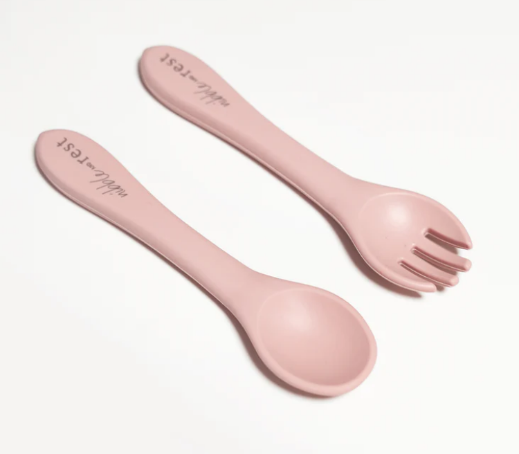 Silicone Spoon & Fork Set- Pink