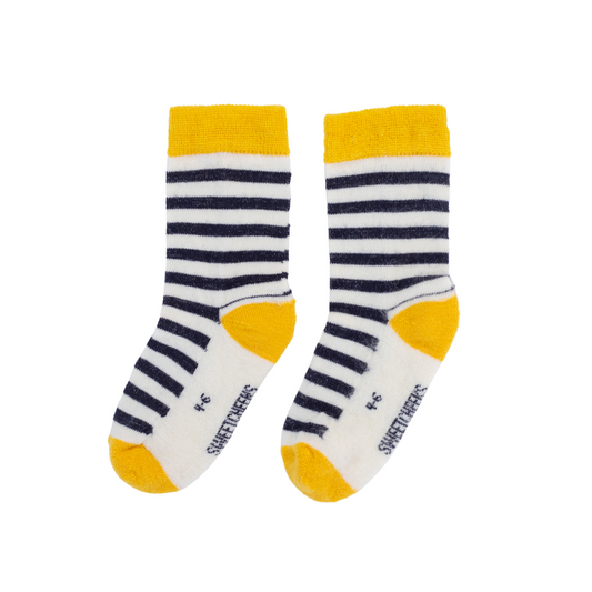 Merino Gumboot Socks | Navy & Yellow Stripe