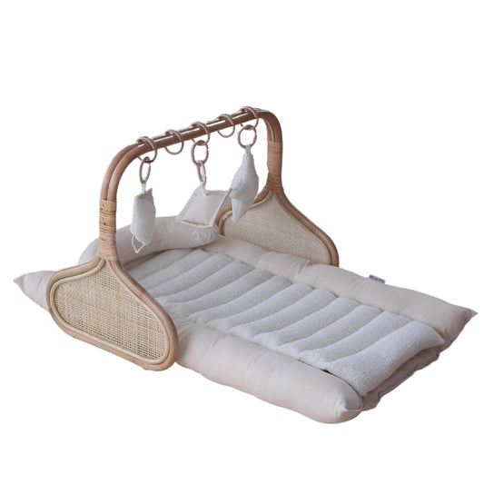 Rattan Play Gym Bundle | White Cloud & Stone Gingham