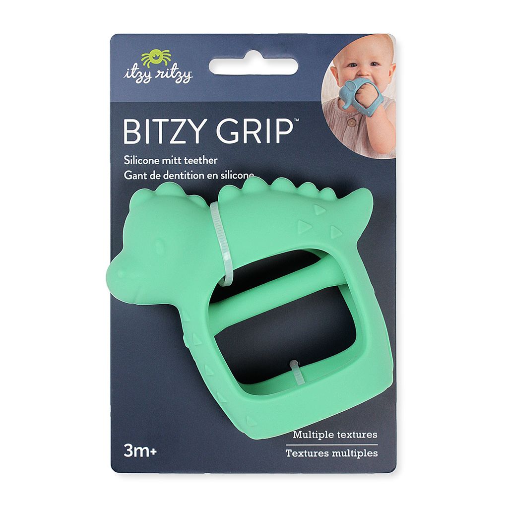 Bitzy Grip Silicone Mitt Teether | Dino